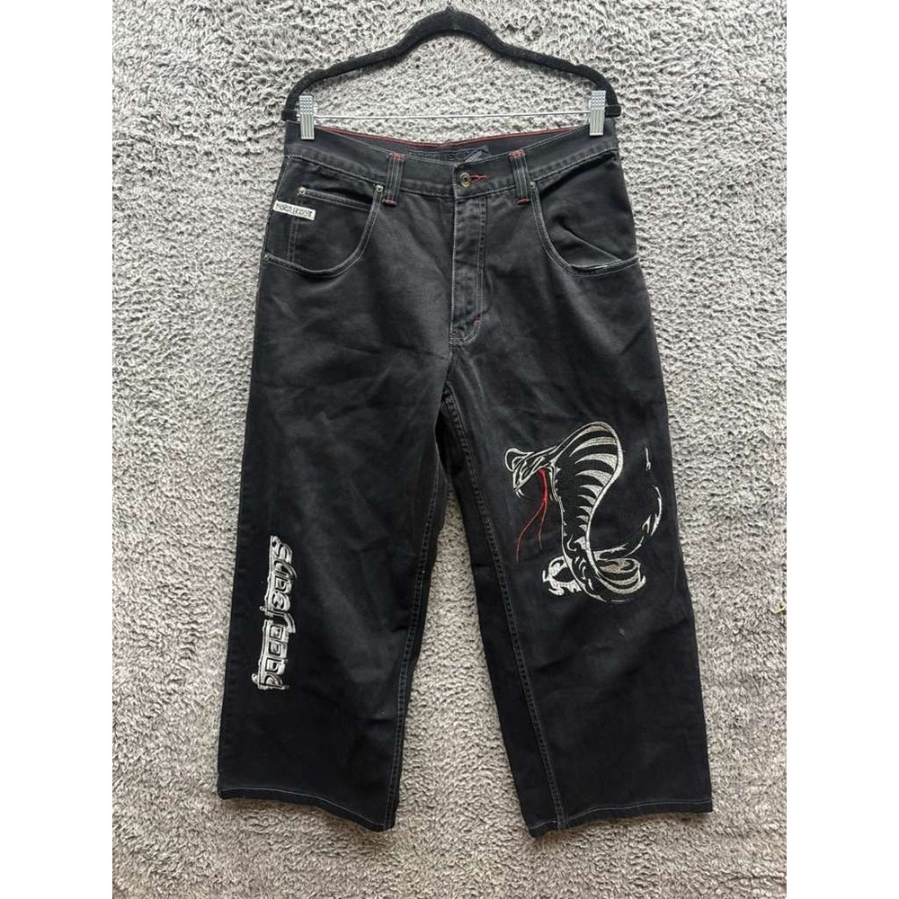 Vintage Y2k Paco Jeans Cobra Embroidered Baggy Pants Black Mens‎ Size 33 x 32